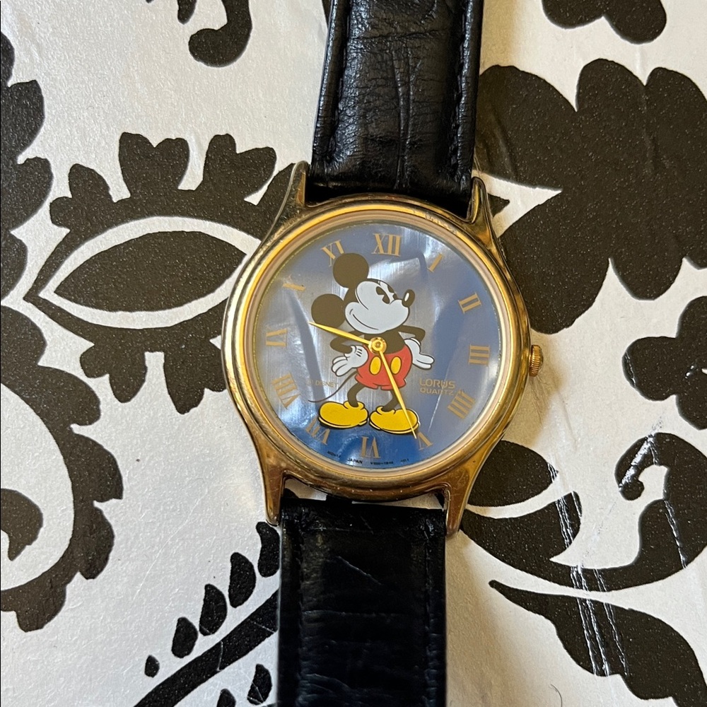 Mickey Mouse Gold Watch with Black Strap